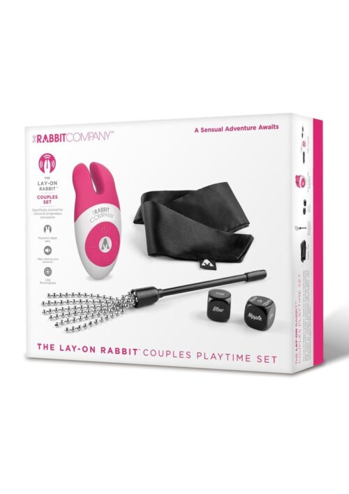 The Lay On Rabbit Rechargeable Silicone Massager Couples Playtime Set - Pink And Black