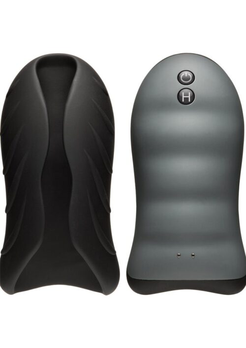 OptiMALE Secondskyn Silicone Warming Stroker Vibrating USB Rechargeable Masturbator 5.5in - Black