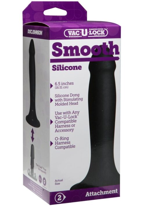 Vac-U-Lock Smooth Silicone Dildo 6.5in - Black
