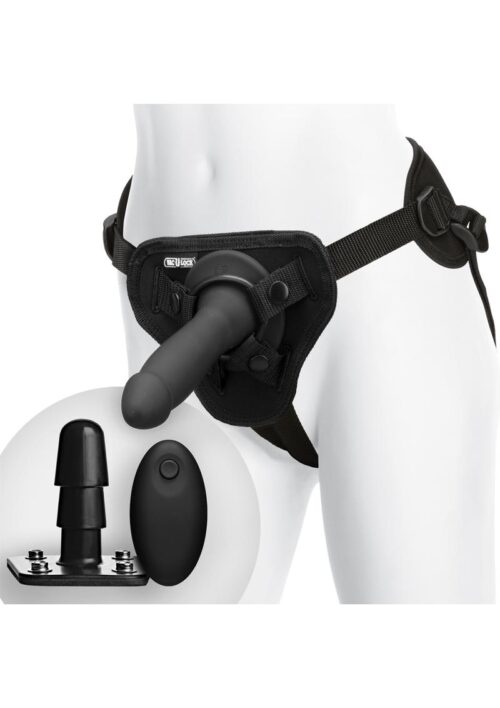 Vac-U-Lock Smooth Vibrating Silicone Pleasure Set with Remote Control - Black