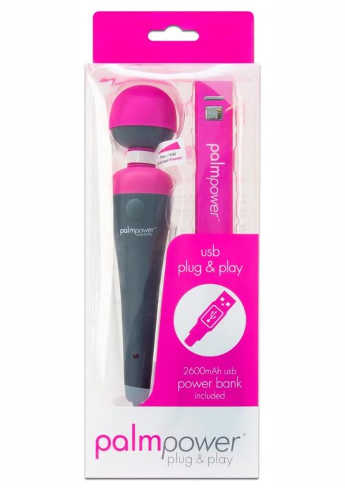 PalmPower Plug and Play Rechargeable Silicone Wand Massager - Pink/Gray