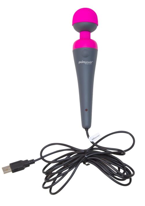 PalmPower Plug and Play Rechargeable Silicone Wand Massager - Pink/Gray