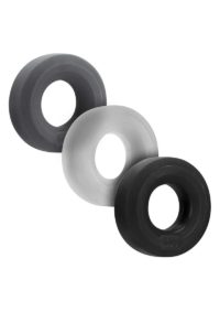 Hunkyjunk HUJ3 Silicone Cock Ring (3 Pack) - Black/Gray/Clear