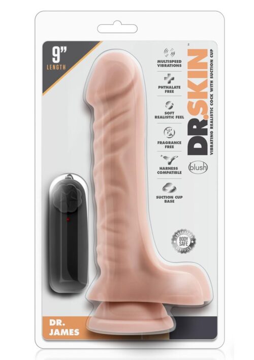 Dr. Skin Dr. James Vibrating Dildo with Balls and Remote Control 9in - Vanilla