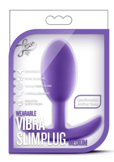 Luxe Wearable Vibra Slim Plug Silicone Butt Plug - Medium - Purple