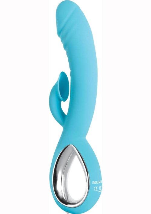 Triple Infinity Rechargeable Silicone Heated Dual Vibrator with Clitoral Suction Stimulator - Aqua