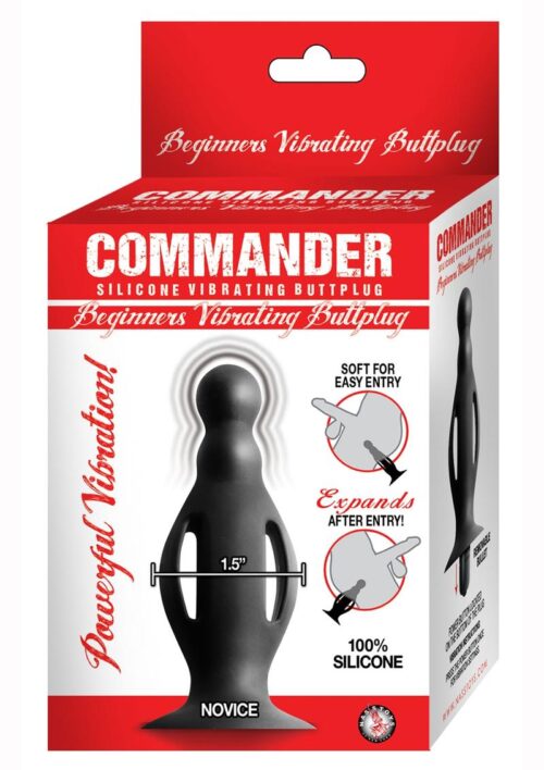 Commander Beginner`s Vibrating Expandable Silicone Butt Plug - Black