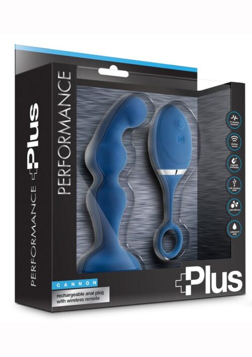 Performance Plus Cannon Rechargeable Silicone Butt Plug With Remote Control - Blue