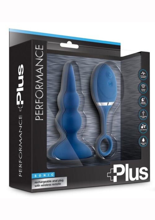Performance Plus Sonic Rechargeable Silicone Butt Plug - Blue