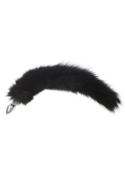 Rouge Stainless Steel Butt Plug Tail With Real Fur - Medium - Black