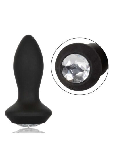 Power Gem Vibrating Petite Crystal Probe Silicone Rechargeable Butt Plug - Black
