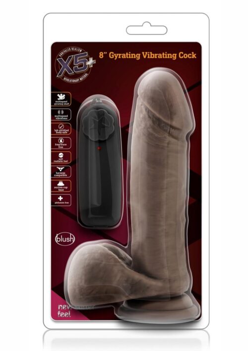 X5 Plus Gyrating Vibrating Dildo with Remote Control 8in - Chocolate