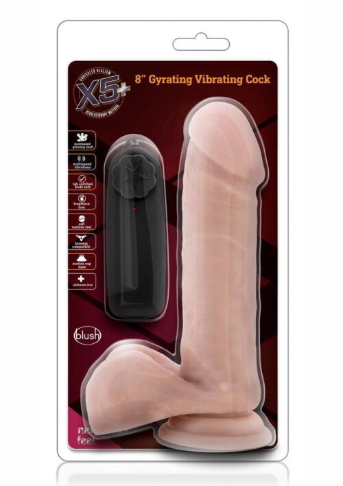 X5 Plus Gyrating Vibrating Dildo With Remote Control 8in - Vanilla