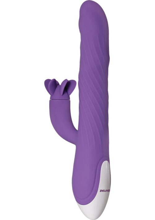 Tilt-O-Whirl Rechargeable Silicone Vibrator with Spinning Clitoral Stimulator - Purple