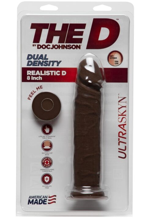 The D Realsitic D Ultraskyn Dildo 8in - Chocolate