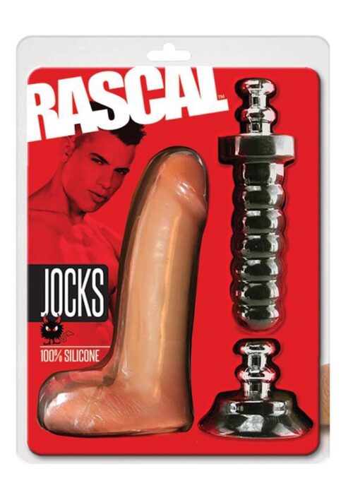 Rascal Jock Brent Silicone Cock Dildo with Silicone Handle and Suction Cup Base 8in - Flesh