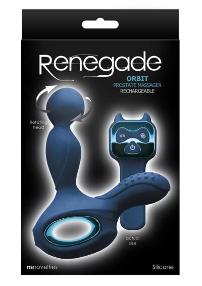 Renegade Orbit Rechargeable Silicone Vibrating Rotating Heated Prostate Stimulator with Remote Control - Blue