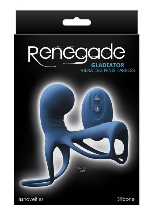 Renegade Gladiator Rechargeable Silicone Vibrating Penis Harness with Remote Control - Blue