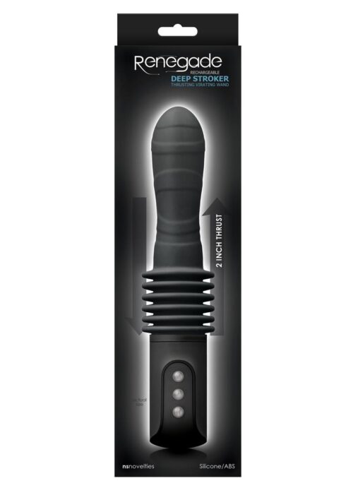 Renegade Rechargeable Deep Stroker Silicone Thrusting Vibrating Wand Massager - Black