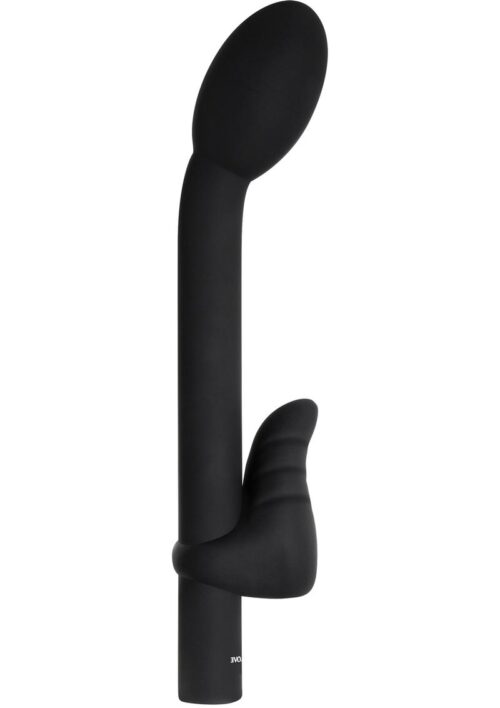 Power Couple Rechargeable Silicone G-Spot Vibrator with Clitoral Stimulator and Finger Ring - Black