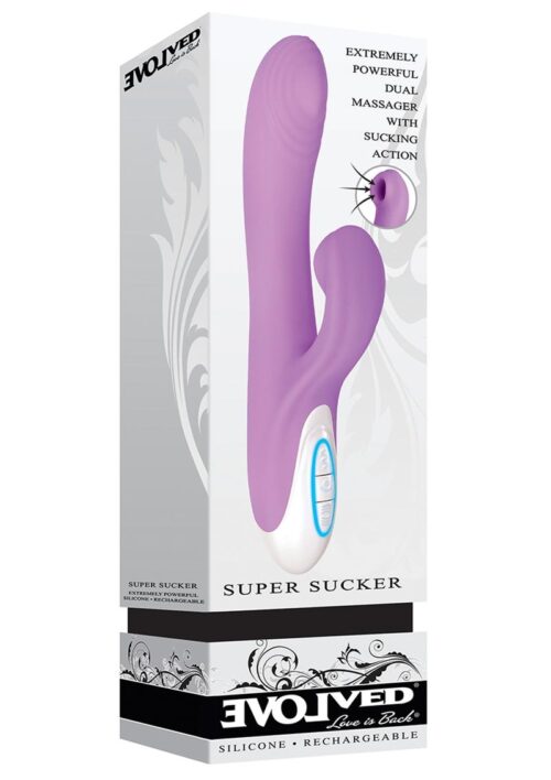 Super Sucker Rechargeable Silicone G-Spot Vibrator with Clitoral Stimulator - Purple