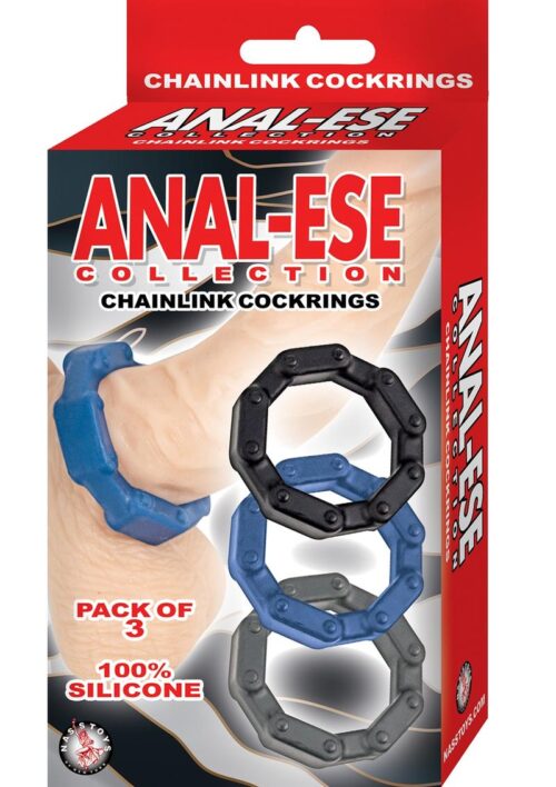Anal-Ese Collection Chainlink Silicone Cock Rings (3 pack) - Multi Colored