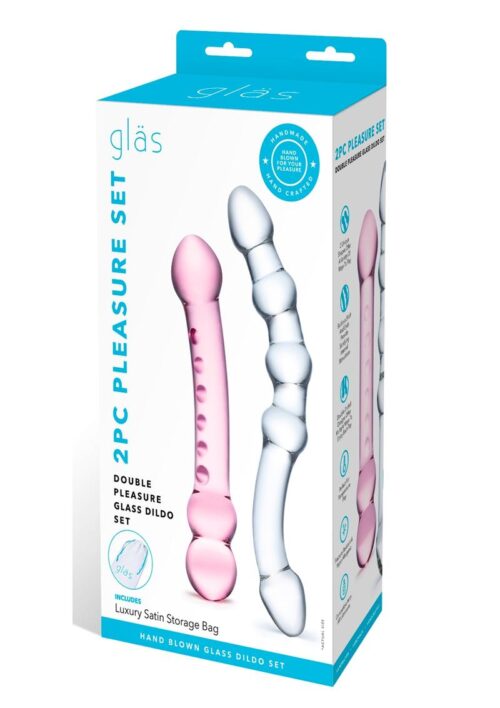 Glas Double Pleasure Glass Dildo Set (2 Piece) - White/Pink
