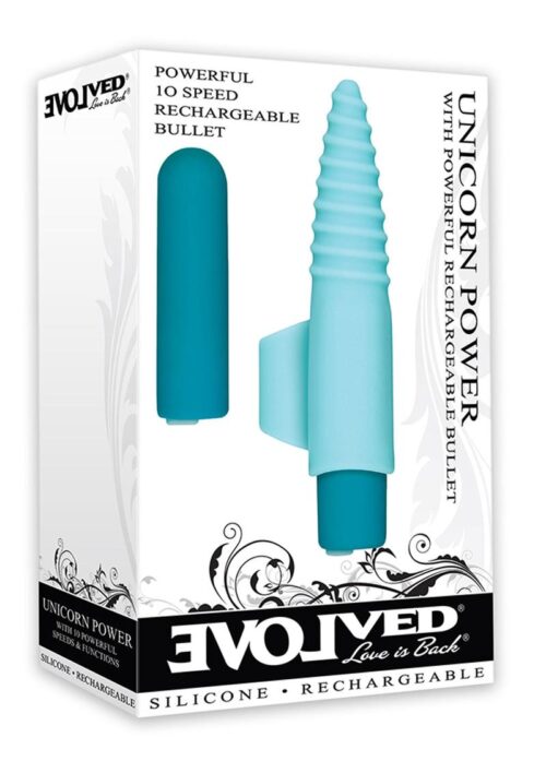 Unicorn Power Rechargeable Powerful Bullet with Silicone Finger Sleeve - Aqua