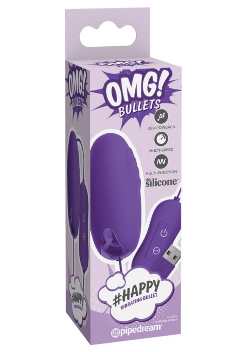 OMG! Bullets #Happy USB-Powered Silicone Vibrating Bullet - Purple