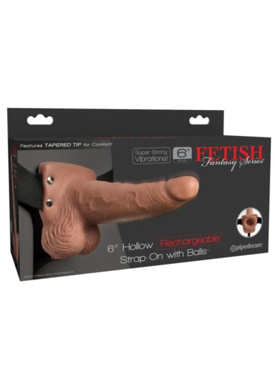Fetish Fantasy Hollow Rechargeable Strap-On with Balls 6in - Tan