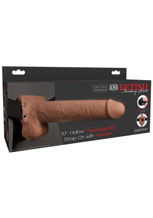 Fetish Fantasy Series Rechargeable Hollow Strap-on Dildo and Harness with Wireless Remote Control 10in - Caramel