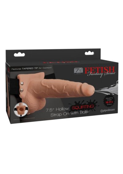 Fetish Fantasy Series Hollow Squirting Strap-On Dildo with Balls and Harness 7.5in - Vanilla