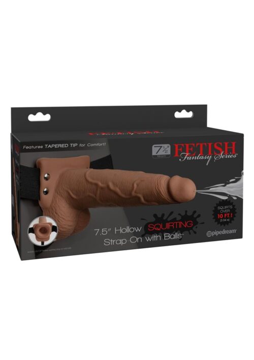 Fetish Fantasy Series Hollow Squirting Strap-On Dildo with Balls and Harness 7.5in - Caramel