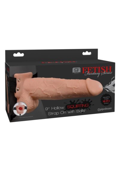 Fetish Fantasy Series Hollow Squirting Strap-On Dildo with Balls and Harness 9in - Vanilla