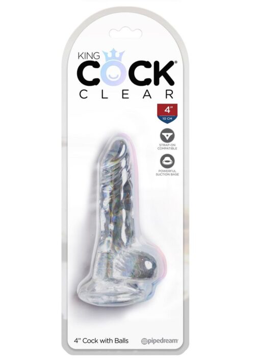 King Cock Dildo with Balls 4in - Clear