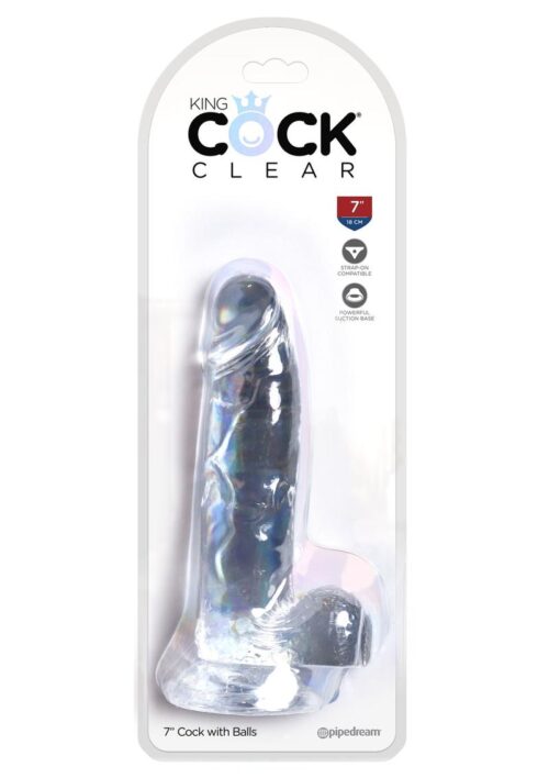 King Cock Dildo with Balls 7in - Clear