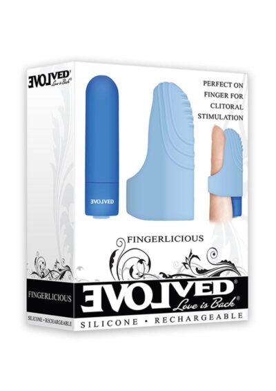 Fingerlicious Rechargeable Bullet with Silicone Clitoral Stimulation Finger Sleeve - Blue