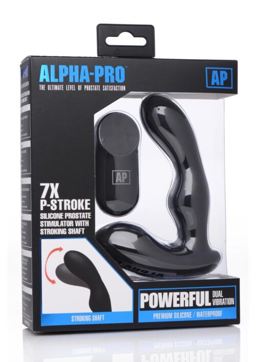 Alpha-Pro P-Stroke Silicone Prostate Stimulator with Stroking Shaft - Black