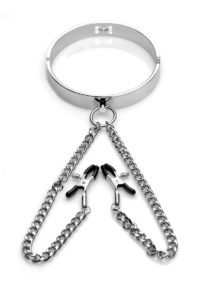 Mistress By Isabella Sinclaire Slave Collar with Nipple Clamps - Silver