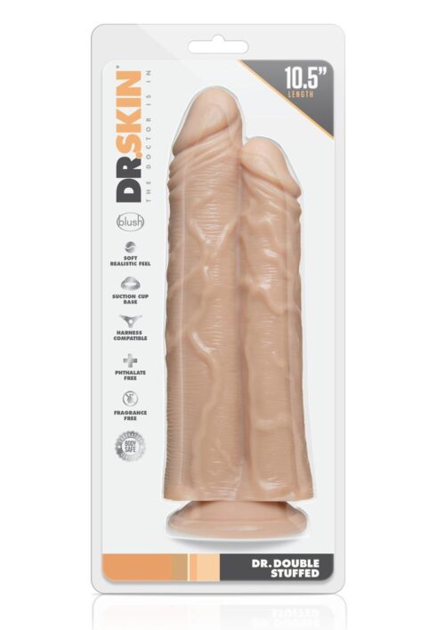 Dr. Skin Double Trouble Dual Penetrating Dildo with Suction Cup 10.5in - Vanilla