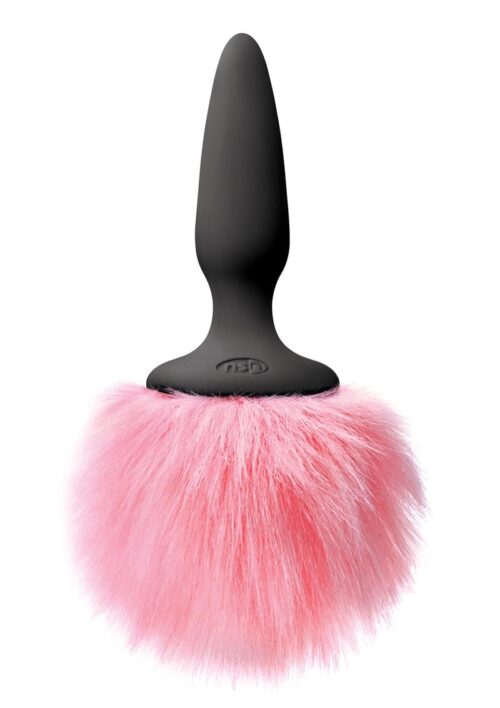 Bunny Tails Mini Silicone Butt Plug - Pink Fur - Black