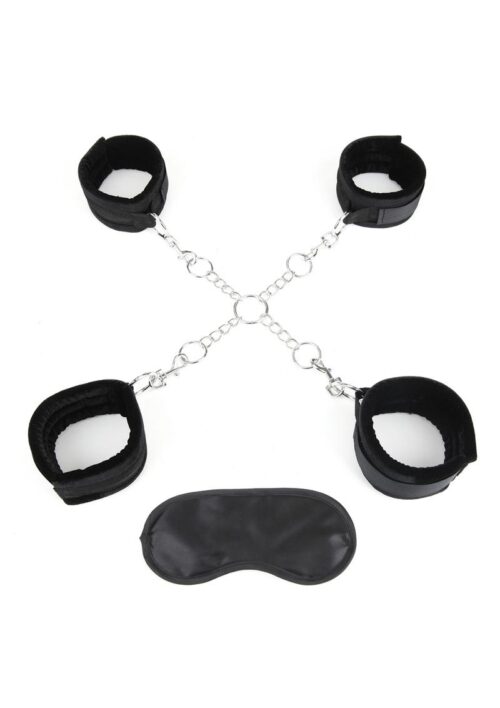 Lux Fetish Hog Tie with 4 Universal Soft Restraint Cuffs - Black