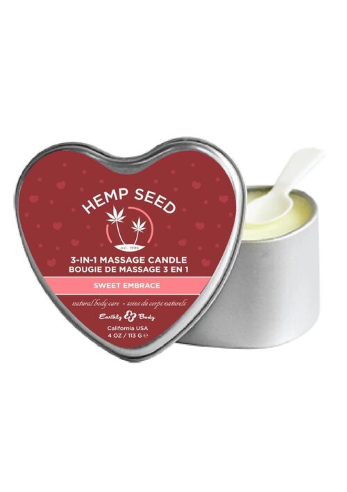 Earthly Body 3 in 1 Heart Massage Candle Hemp Seed Sweet Embrace Tin Can 4 Ounce