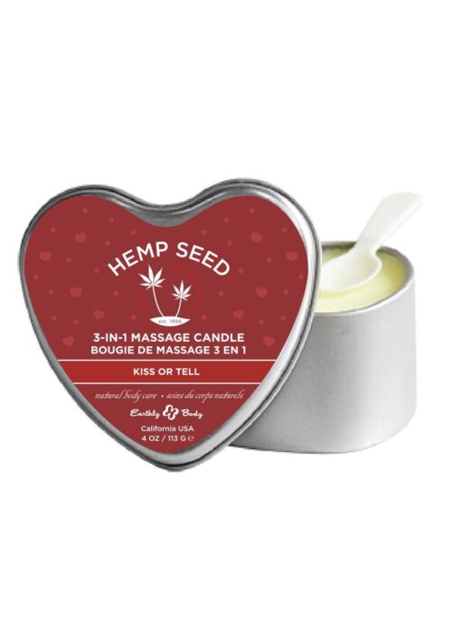 Earthly Body 3 in 1 Heart Massage Candle Hemp Seed Kiss Or Tell Tin Can 4 Ounce