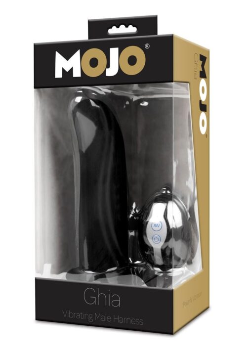 Mojo Ghia Silicone Vibrating Adjustable Male Harness Dildo with Remote Control - Black