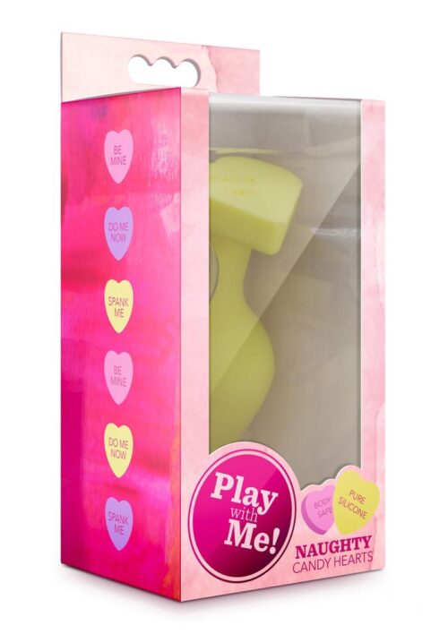 Play with Me Naughty Candy Heart Spank Me Silicone Butt Plug - Yellow