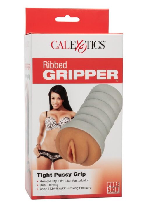 Ribbed Gripper Tight Pussy Dual Dense Textured Masturbator Stroker 6in - Brown
