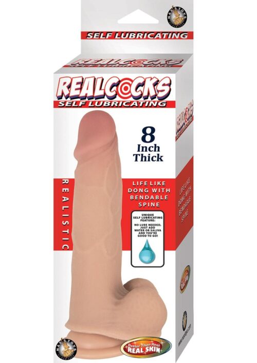 Realcocks Self Lubricating Bendable Thick Dildo with Balls 8in - Vanilla