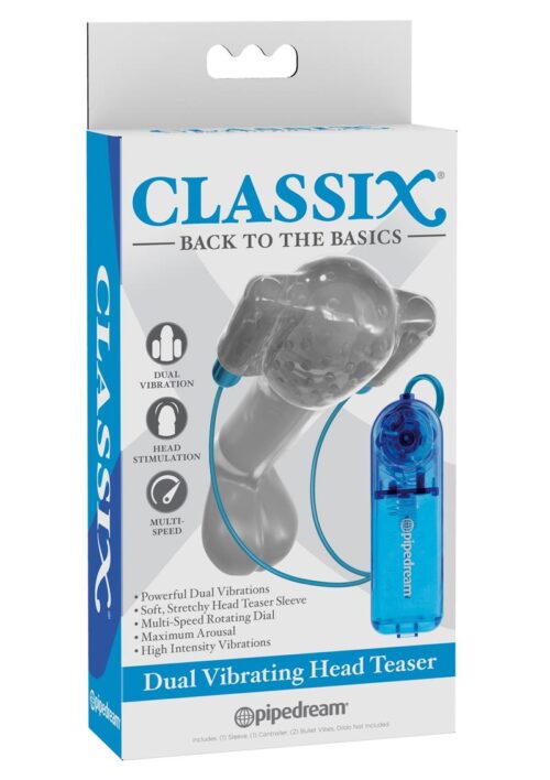 Classix Dual Vibrating Head Teaser with Remote Control - Blue and Clear