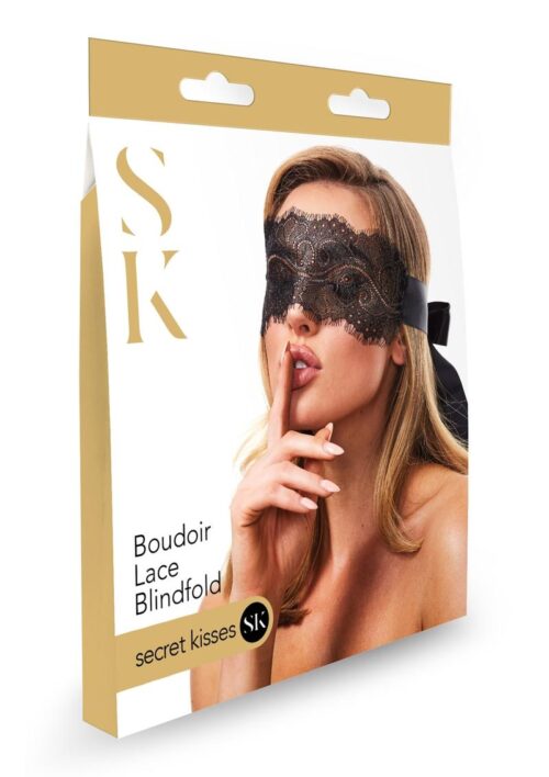 Secret Kisses Boudoir Lace Blindfold - Black